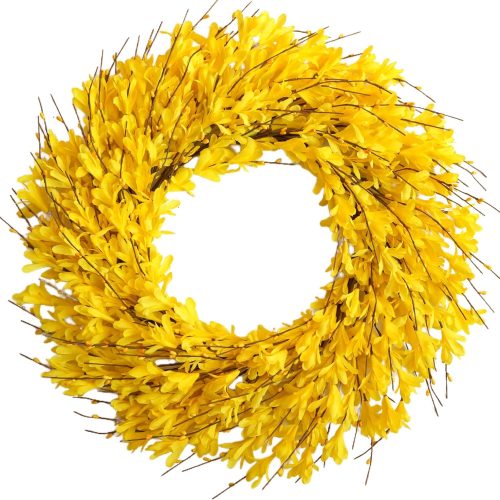 Bibelot 20inch Artificial Forsythia Flower Wreaths Spring Summer Fall Wreath Silk Leaves Wreath for Front Door Wreaths Porch Farmhouse Patio Garden Home Decor (Yellow)