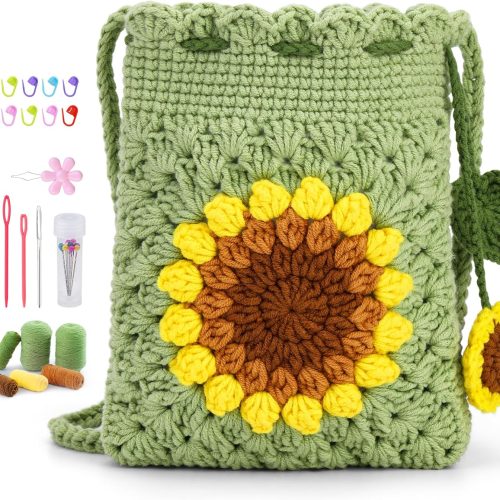 Fedmut Crochet Kit for Beginners - Phonebag Crochet Starter Kit with Video Tutorials and Yarns, Hook, Accessories for Adult Knitting Craft DIY