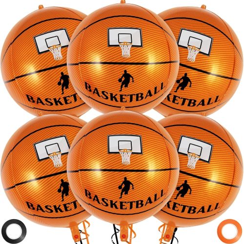 Large Round Sphere Basketball Balloons - 6 Pcs Foil Mylar Balloons for Basketball Themed Birthday Party Decorations