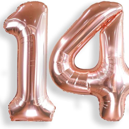 AULE 40 Inch Large 14 Balloon Numbers Rose Gold Big Foil Number Balloons Giant Helium Happy 14th Birthday Party Decorations fo Girl Huge Mylar 41 Anniversary Supplies