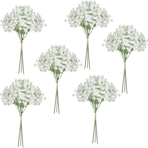 Babys Breath Artificial Flowers 18pcs White Gypsophila Bouquet, Real Touch Fake Babys Breath Flowers for Wedding Bouquets Centerpieces Floral Arrangements Party Decor
