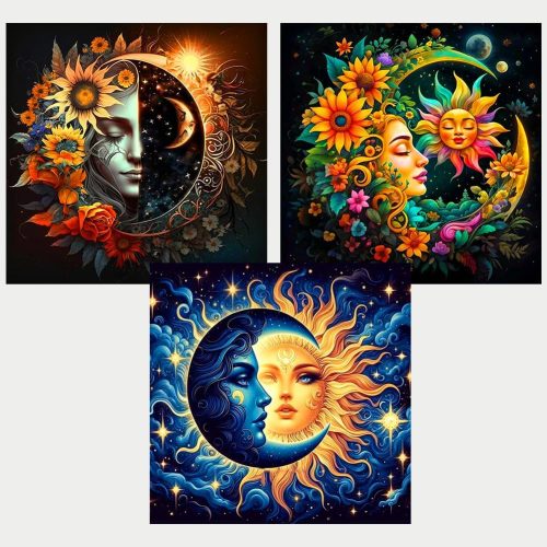 Axquilon Diamond Art Kits for Adults - 3 Pack Sun and Moon Diamond Painting Kits for Adults, 5D Round Full Drill Gem Art Paint by Diamonds Pictures DIY Crafts Kits 12x12inch