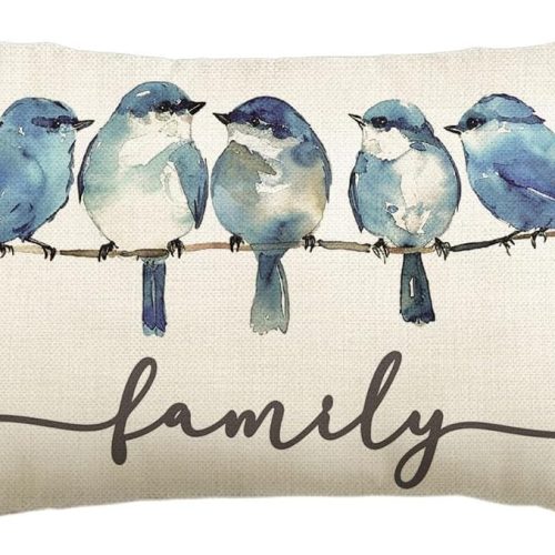 AVOIN colorlife Home Sweet Home Bluebird Family Watercolor Throw Pillow Cover, 12 x 20 Inch Christmas Winter Cushion Case Decoration for Sofa Couch