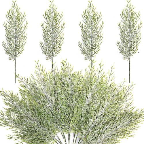 Alpurple 30 Pcs Christmas Snow Frosted Pine Branches- 13.5" Snowy Artificial Pine Needles Branches Twigs- Greenery Ceder Sprigs Pine Picks Stems for Christmas Wreath Home Garden Decoration
