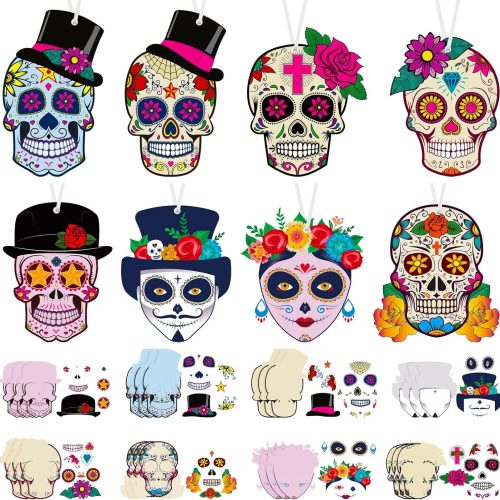 24 Sets Day of Dead Decorations Sugar Skull Crafts Kits for Kids Dia De Los Muertos Decor Halloween Ghost Ornaments Halloween Day of Dead Fiesta Party Supplies Fun Home Activities Classroom