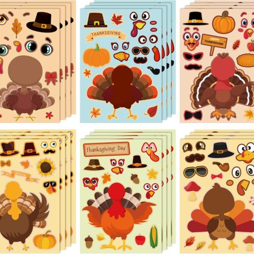 Thanksgiving Crafts for Kids - DIY Turkey Stickers,Kids Thanksgiving Games Gifts Activities Party Favors Supplies | Make a Turkey Friendsgiving Decorations (24 Sheets)