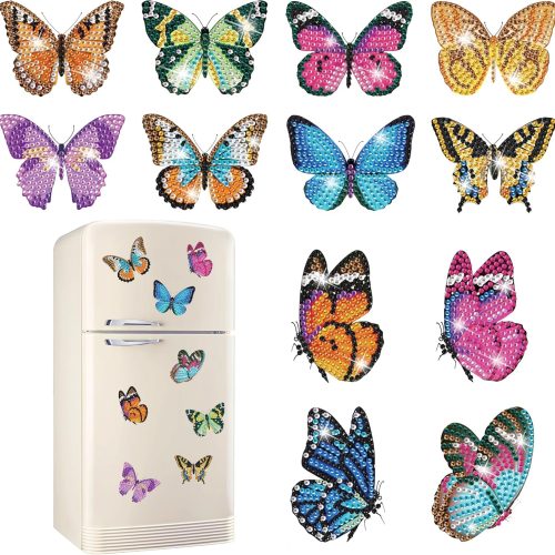 12 Pcs Diamond Painting Kits, Butterfly Diamond Art Refrigerator Magnets, Diamond Art Kits for Adults, Fridge Magnet Diamond Art Kits, DIY Crafts Kits for Adults