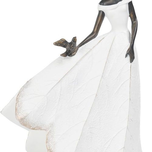 Fairy Statue Collection Home Decoration - White Leaf Angel Girls with Bird Resin Home Decor for Outdoor or Indoor Outdoor Yard Decorations Figurines Retirement Gift 8.5 x 5.25 x 12 Inch
