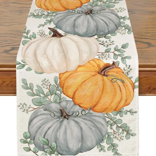 Fall Table Runner, Eucalyptus Pumpkin Fall Runner for Table Runner Seasonal Autumn Thanksgiving Thanksgiving Home Party Decor Dining Table Decorations 13x72 Inch