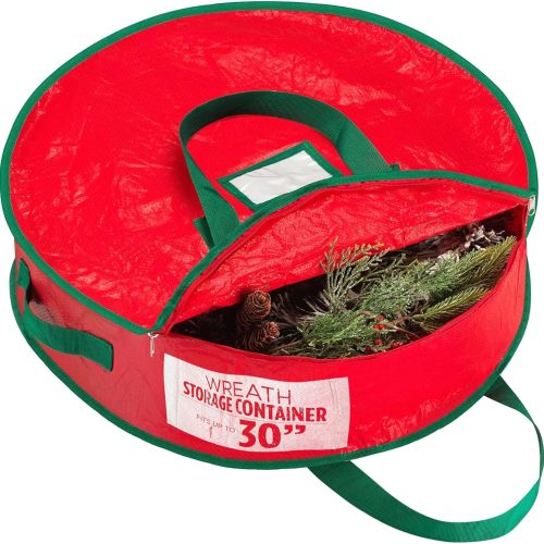 Christmas Wreath Storage Bag - Durable, Tarp Material, Zipper, Sturdy Carry Handles, Pest Protection - Ideal Home, Garage Organization for Seasonal Holiday Wreath Decorations. (30")