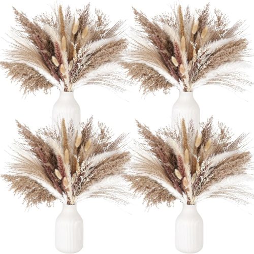 450PCS Natural Dried Pampas Grass Decor, Boho Wedding Pampas Grass Bunny Tails Dried Plants Farmhouse Decoration
