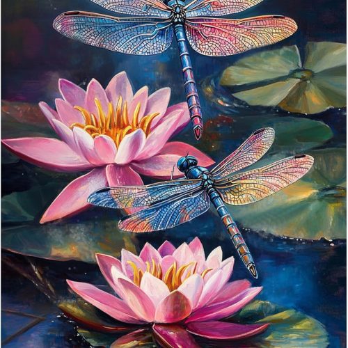 Flowers Diamond Painting Kits for Adults, DIY Lotus Dragonfly Full Round Diamond Paintings for Beginners, Full Diamond Art Painting Kits for Present Home Wall Decor 12x16inch