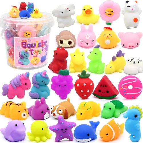30 Pack Mochi Squishy Toys, Party Favors for Kids 4-8-12, Classroom Birthday Xmas Gifts Treasure Box Prizes Goodie Bag Stuffers, Mini Squishy Fidget Toys, Carnival Prizes in Bulk