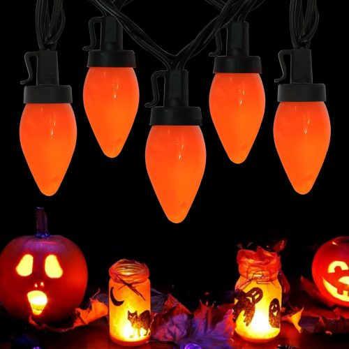 25Ft Halloween Orange Lights, C7 Halloween String Lights Outdoor 25 LED Orange Bulb Light, Vintage Christmas Light for Outside Patio Party Holiday Garden Xmas Tree Decor