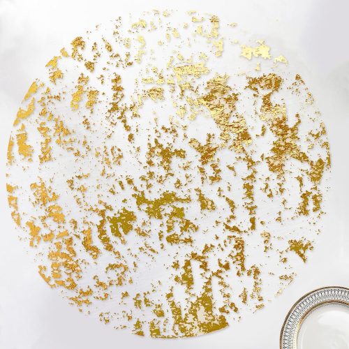 Disposable Gold Placemats Set of 12 Metallic Thin Round 13 Inch Foil Mesh Pressed Fall Table Mates 12 Pack Gold Charger Doilies for Wedding Birthday Party