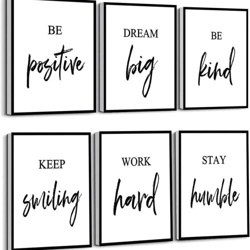 Inspirational Wall Art, Framed Motivational Canvas Wall Art Positive Quote for Living Room Bedroom Office, Stretched Ready to Hang (Set of 6, 8X10in, Framed)