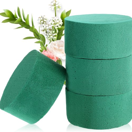 4Pcs Round Floral Foam Blocks, 3.15" Green Wet Dry Flower Foam Plant Foam, Foam Block Flower Arrangement Supplies, Florist Plant Foam for Artificial and Fresh Flower Arrangement