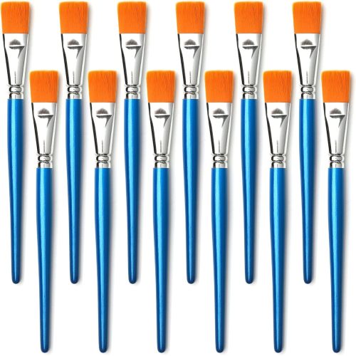 1 inch Flat Paint Brushes for Acrylic Painting,12 Pieces Large Synthetic Paint Brushes Bulk with Wooden Handle for Acrylic, Watercolor, Oil, Crafts, Face Body Art