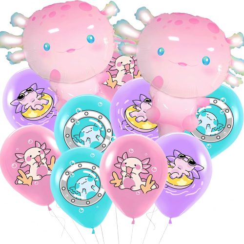 17Pcs Axolotl Balloons/Cute Axolotl Birthday Party Decorations/Aluminum Foil Axolotl Inflatable Balloon for Summer Beach Party Supplies/Animal Protection Theme Activities/Summer Camps/Beach Picnics