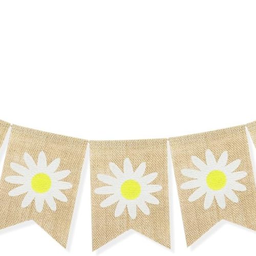 Spring Flower Banner Burlap Rustic Spring Bunting Garland Daisy Flower for Spring Theme Party Decorations Mantel Fireplace Wall Decor