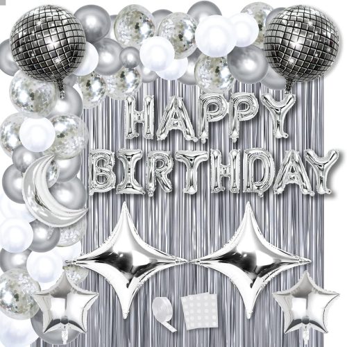 Disco Birthday Party Decorations - 87pcs Disco Happy Birthday Party Decorations Silver Backdrop Disco Birthday Balloons Ball Decor 60s 70s 80s Cool Retro Silver Birthday Decorations Women Men
