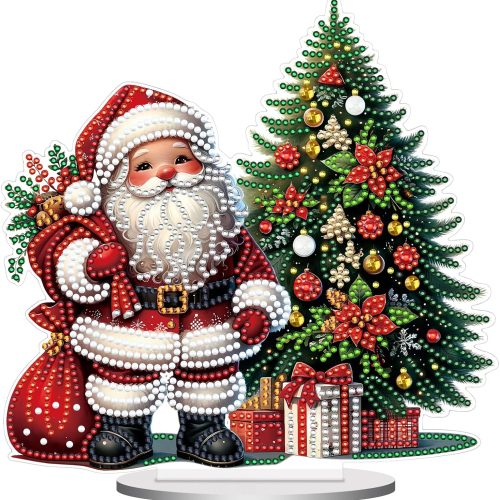 Santa Claus Diamond Art Tabletop Kits - 5D Christmas Diamond Art Painting for Beginners, DIY Special Shape Round Crystal Art Craft Set, Home Wall Decor Birthday Xmas Festival Gift for Adults