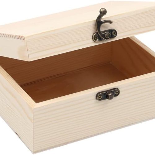 (1-Pack Unfinished Unpainted Wooden Box with Hinged Lid for Crafts DIY Storage Jewelry Plain Pine Box - Small 6.7"x5.1"x3.1"