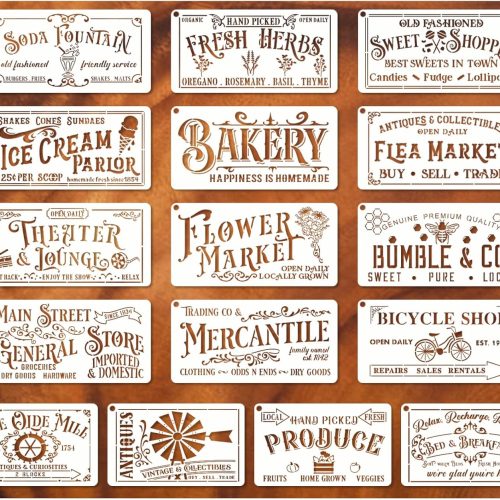 Farmhouse Stencils for Painting on Wood Kitchen Paint Stencils Flower Farm Vintage Sign Craft Stencils for Wood Burning Projects Reusable Wall Fabric Canvas (16 Farmhouse)