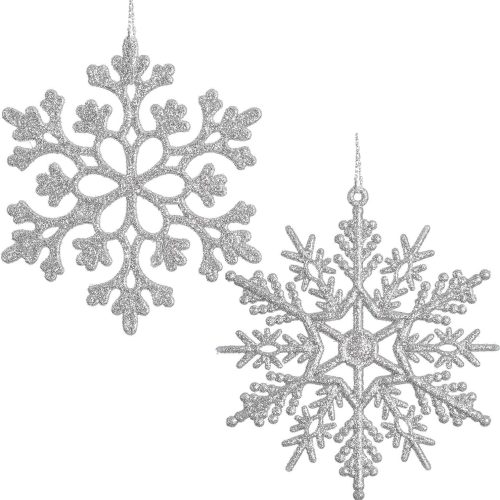 36Pcs Christmas Glitter Snowflake Ornaments Clearance, 4 Inch Plastic Snowflake Christmas Tree Ornaments for Winter Wonderland Christmas Party Decorations, Silver
