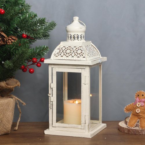 Christmas Lantern Decorative Indoor&Outdoor, 14.4'' Large Metal Candle Lanterns, Vintage Hanging Candle Holders Farmhouse Shelf Wedding Front Porch Patio Decor, Halloween Decorations for Home