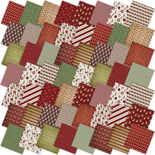 60 Pcs 10 x 10 Inch Christmas Vintage Stripe Quilting Fabric Squares Vintage Xmas Fat Patchwork Precut Strips Santa Deer Fabric Bundles for Xmas DIY Craft Sewing