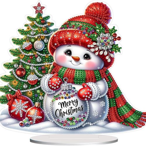DIY Tabletop Diamond Art Painting Kit，8.81x7.87inch Special Shaped Rhinestone Desk Placement Ornament，Home Stand Up Gem Painting Craft Kit，Double Sided(Christmas Tree and Snowman)