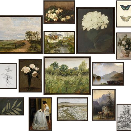 1 5 Pcs Vintage Wall Art Decor, Vintage Posters for Room, Vintage Art Prints, Moody gallery wall art, Wall Print for Bedroom, Eclectic French Country Botanical Painting (Unframed)