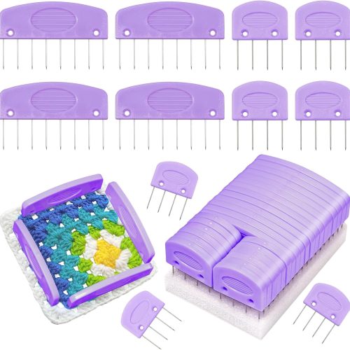 25 Pcs Crochet Blocking Pins Kits, Purple Knit Blocking Combs Knit Blocking Combs for Blocking Knitting, Crochet, Lace or Needlework Projects, Knitting Blockers Pins for Blocking Mats
