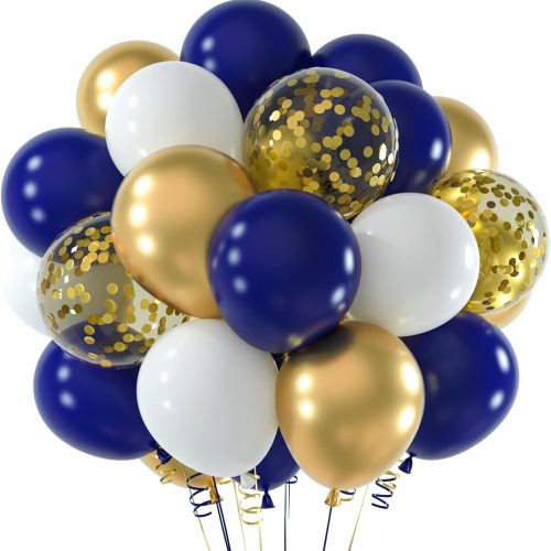 Navy Blue and Gold Confetti Balloons 60pcs 12inch Party Balloons Kit for Birthday Party Wedding Graduation Holiday Celebrating Balloon Decoration