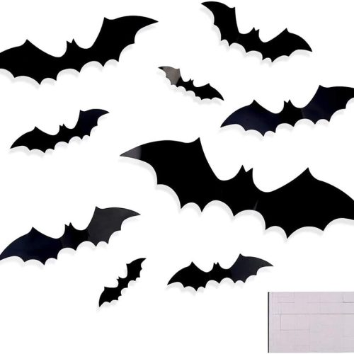 72pcs Halloween 3D Bat Wall Decals Stickers Extra Large Black Bats Window Door Decals Halloween Party Decoration Supply