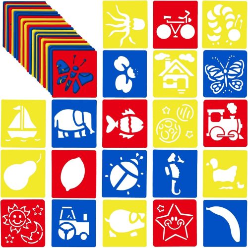 54 Pack Drawing Stencils - 5.6 x 6 in Multicolor Plastic Shapes - Hollow Animal & Vehicle Templates - for Fabric Painting & Tee Shirt Designs - Kids Craft Stencil Set
