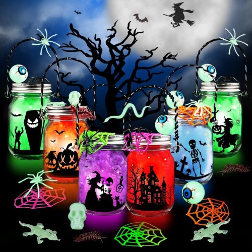 Halloween Craft Kit - 6pc Glass Mason Jar DIY Lantern Kit, Party Supplies for Kids