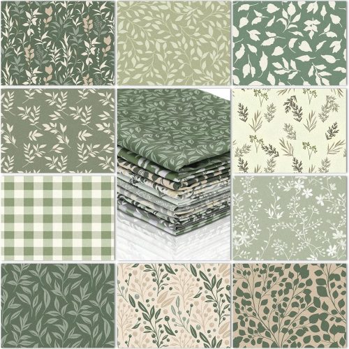 10 Pcs Sage Green Floral Quilting Fabric 18 x 22 Inch Spring Leaves Fabric Jelly Sage Green Flower Precut Quilting Strips for Spring Summer Craft Sewing DIY