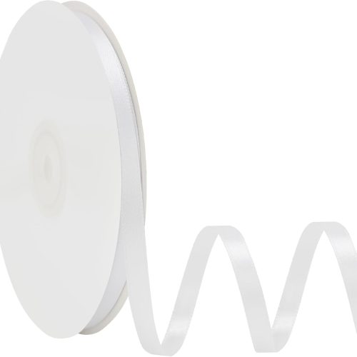 Double Face White Satin Ribbon 1/4 Inch X 50 Yards Polyester White Ribbons for Gift Wrapping Fabric Ribbon for Crafts Flower Bouquet Sewing Arts Wedding Party Decoration