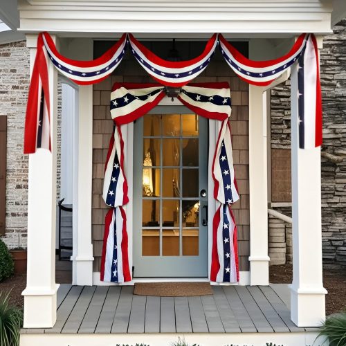 Patriotic Door Decorations Set, American Flag Bunting with Stars, Triangle Flag Garland, Front Door Display for 4th of July