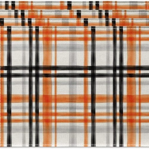Orange Black Buffalo Plaid Fall Placemats Set of 4, 12x18 Inch Halloween Seasonal Table Mats for Party Kitchen Dining Decoration
