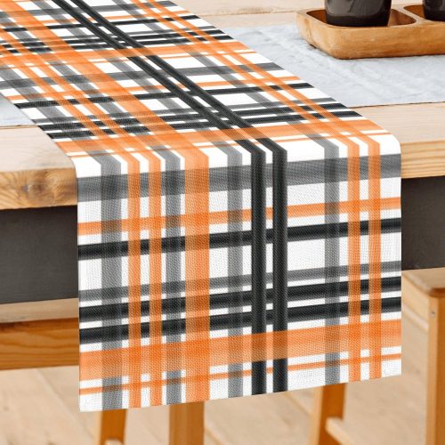 Black Orange Buffalo Check Plaid Table Runner,Fall Halloween Table Decor for Dining Room Kitchen Home Party 13x72 Inch
