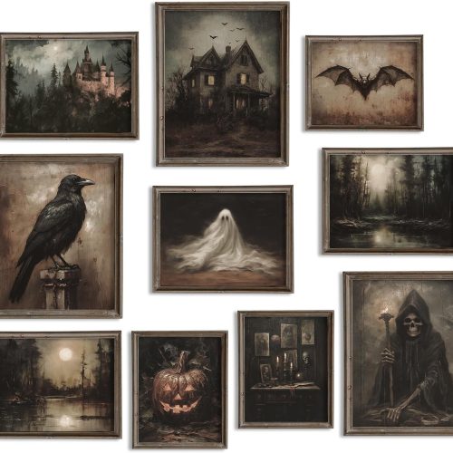 10Pcs Halloween Dark Wall Art Prints Creepy Halloween Aesthetic Paper Posters Witchy Picture Decorations for Gallery Living Room Bedroom Office, Unframed