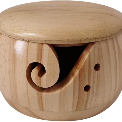 Handmade Knitting Yarn Storage Bowl with Lid and Holes(Pine)