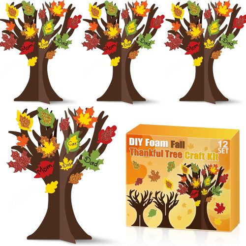 Fall Trees Foam Craft - 12 Pack Fall Thankful Leaves Trees Foam Kits for Kids Make Your Own DIY Autumn Tree Decorations Thanksgiving Gratitude Tree Craft Supplies School Fun Activities
