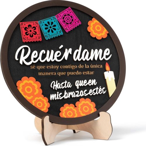 Day of the Dead Table Decoration - Dia De Los Muertos Wooden Tabletop Decor, Handmade Wood Sign with Stand Altar Decor for Ofrenda Home Halloween Party Dia De Muertos Decoration