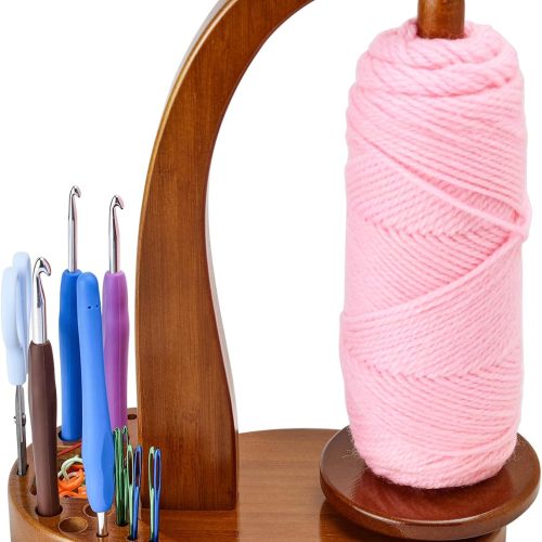Crochet Yarn Holder - Upgrade with Crochet Accessories Storage Attachment, Magnetic Wooden Yarn Storage for Knitting Accessories, Perfect for Crocheting and Knitting Projects, Walnut Finish