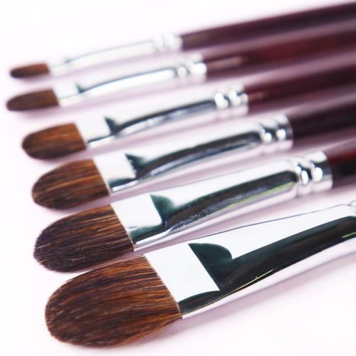 Red Sable Filbert Paint Brushes 6pcs for Watercolor, Acrylic, Oil, Tempera and Gouache Painting