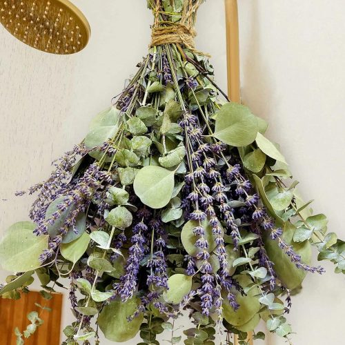 120 PCS Mix Dried Eucalyptus Stems & Lavender Flowers for Shower - 17'' Real Large Silver Dollar Leaves Branches, Fresh Hanging Plants for Vase, Natural Fragrance, Home Aromatic, Wedding Decor